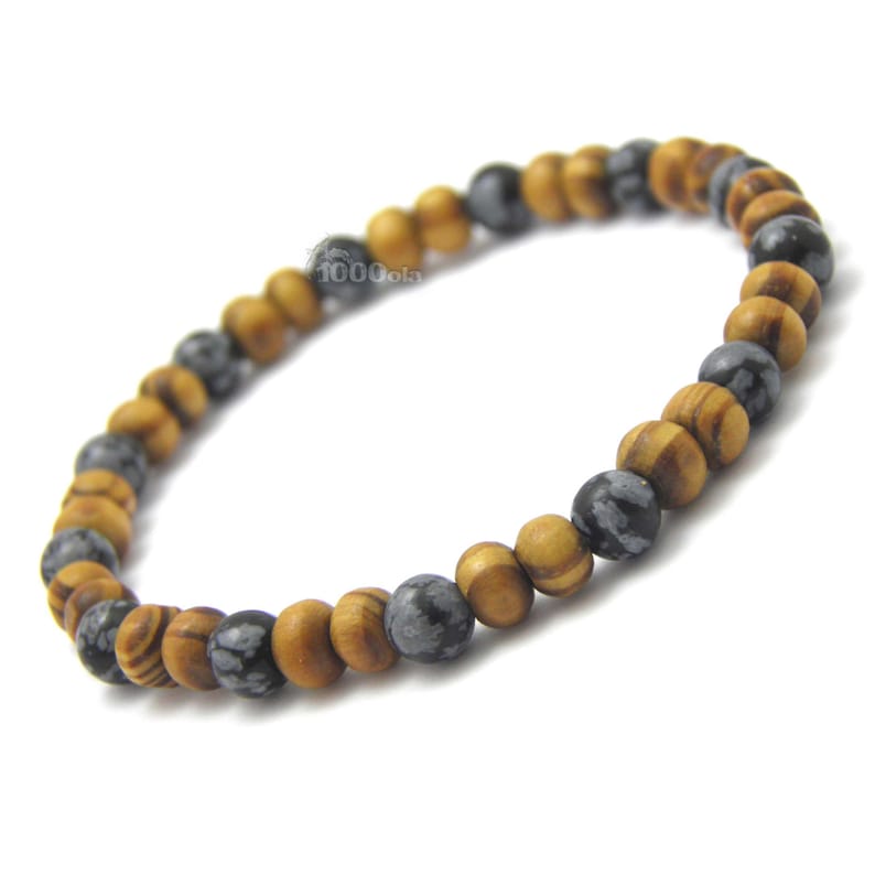 Bracelet menwomen jewelry natural beads \u00d8 6 mm Stone Brown wood natural obsidian black P42/_01