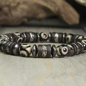 Sublime Men&#39;s Bracelet Tibetan style beads Ø8mm natural stone Agate beads Dzi with 3 eyes Stainless steel Hematite Wood Coconut tree