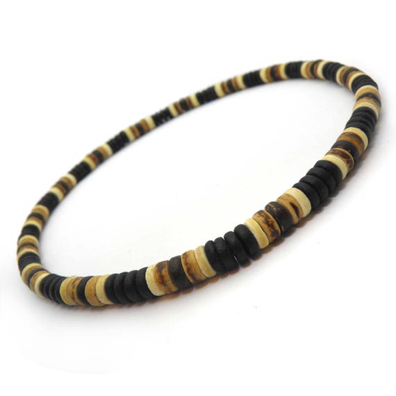 Fashion trendy Elastic necklace style surfer / surf man / men's pearls Natural Wood Coconut / Coconut Ø 8mm P20