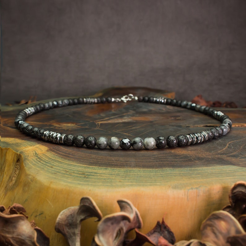 Collier Homme perles 6mm pierre naturelle Larvikite Etsy Collier Homme perles 6mm pierre naturelle Larvikite Etsy
