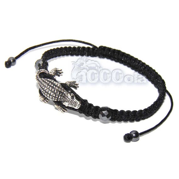 Men's/Men's Bracelet STYLE Tibetan Mala Pearl metal crocodile color Aged Silver + Hematite + handmade black thread