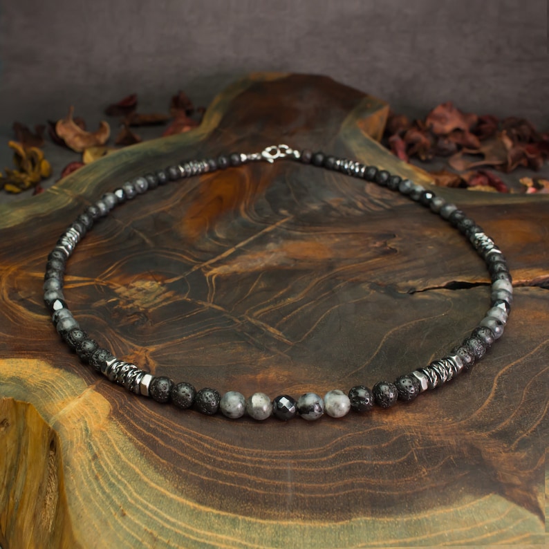 Collar de Perlas de Hombre 6mm Piedra Natural Larvikite Etsy