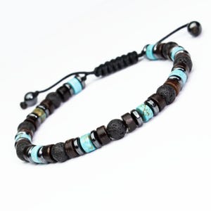 EXCLUSIVE | Tibetan Energy Bracelet for Men and Women – 6mm Beads Turquoise Howlite, Lava, Hematite, Coconut Wood – Handmade Jewelry in France