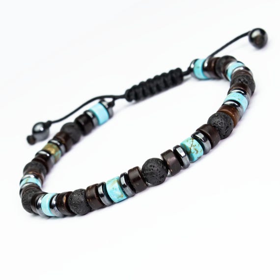 EXCLUSIVE | Tibetan Energy Bracelet for Men and Women – 6mm Beads Turquoise Howlite, Lava, Hematite, Coconut Wood – Handmade Jewelry in France