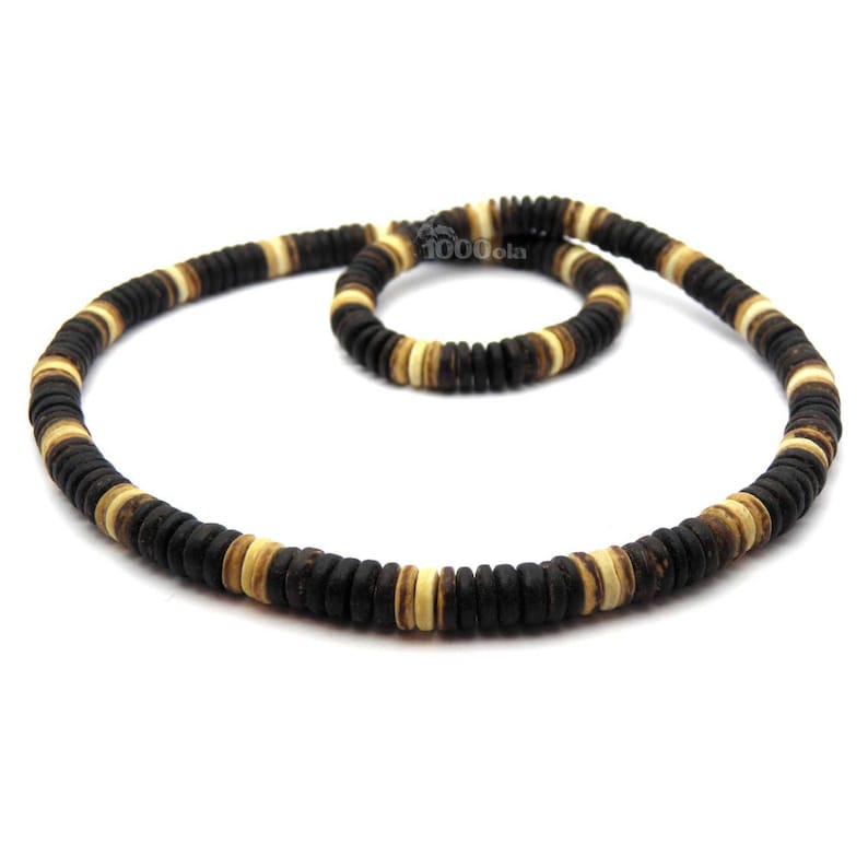 Collier Sautoir Rasta Violet Blanc Surf Coquillage Bois Coco 45cm