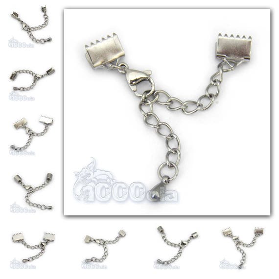 Stainless Steel/Stainless Steel Lot 4 sets " 2 Claw Tips + Extension Chain + Carabiner Clasp " Jewelry Jewelry Bracelet Necklace Thread