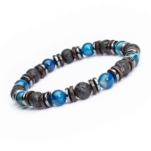 New! Elastic Bracelet Men/Women 8mm beads gemstones Agate turquoise Volcanic Lava Hematite coconut wood Made in France