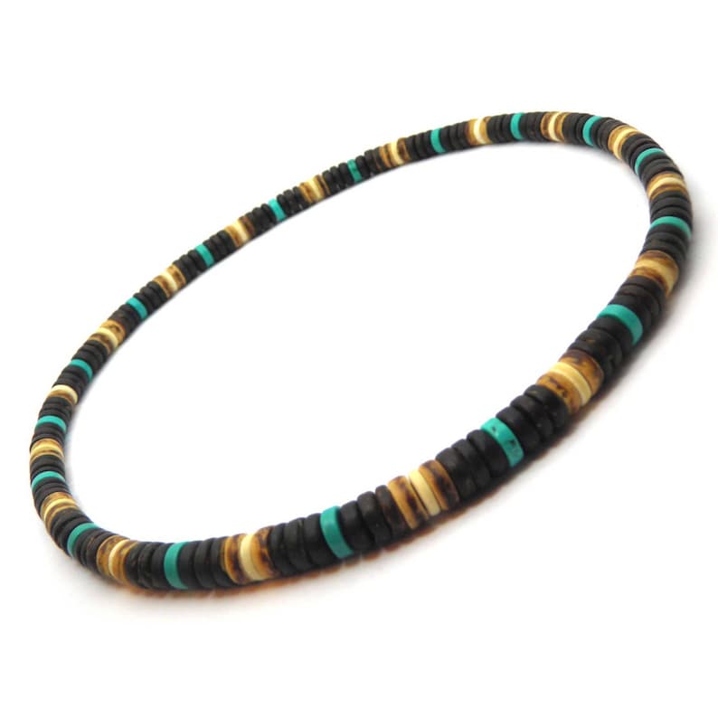 Collier style surfeur/surf homme/femme perles Pierre Naturelle Véritable Turquoise stabilisée Bois Cocotier/Coco Ø 8mm CS-2 image 1