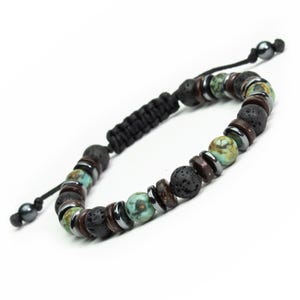 New! Men&#39;s/Women&#39;s Tibetan style bracelet with 8mm beads, African Jasper, turquoise, Volcanic Lava, Hematite, coconut wood, Made in France