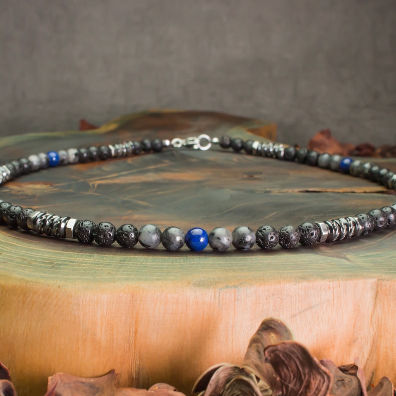 Collar de perlas de hombre 6mm piedra natural Larvikite Etsy