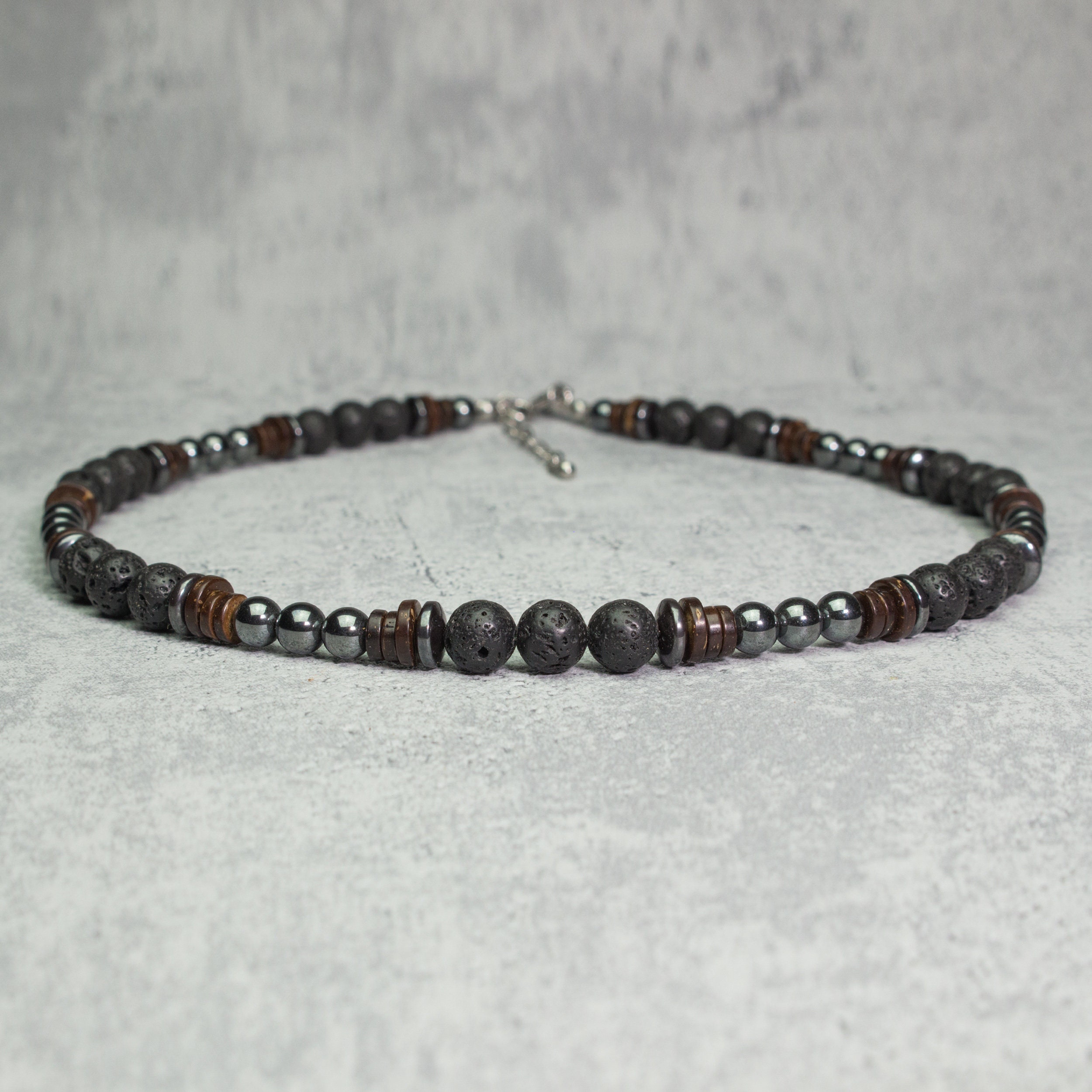 Magnifique Bracelet Homme perles Ø8mm Pierre naturelle Obsidienne Snow  Flake Lave Volcanique Bois Cocotier/Coco Hématite Création 1000ola -   France