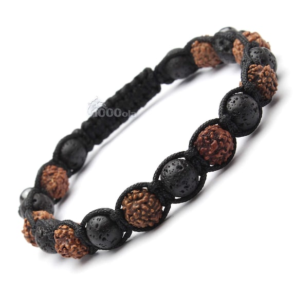 Magnificent Men's Bracelet Wood seeds Rudraksha - 8-9mm volcanic lava stone P151