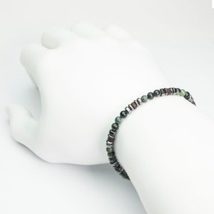 New Men's/Women's Bracelet with 4mm Natural Stone Beads, Green Jasper, Hematite, Coconut Wood, and Stainless Steel Lobster Clasp. image 5