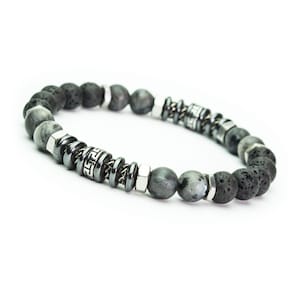 New 2022 Bracelet Tibetan Style Man/Woman Pearls 8mm Labradorite Stones Grey Lava Volcanic Hematite Stainless Steel Made in France