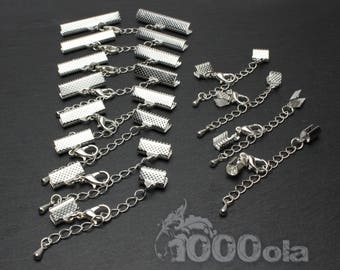 Kavel van 10 sets zilverkleurige "klauwuiteinden + verlengketting + karabijnsluiting" creatie sieraden armband ketting