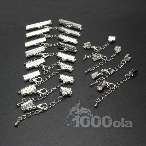 Lot 10 sets Silver Color "Claw tips + Extension chain + Carabiner clasp" Creation Jewelry Bracelet Necklace