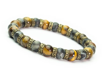 New 2022 Bracelet Homme/Femme perles 8mm Pierre Labradorite gris Œil de Tigre jeune métal couleur Bronze Antique Style Tibétain France