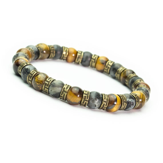 New 2022 Bracelet Man/Woman pearls 8mm Stone Labradorite gray Tiger's eye young metal color Bronze Antique Tibetan Style France