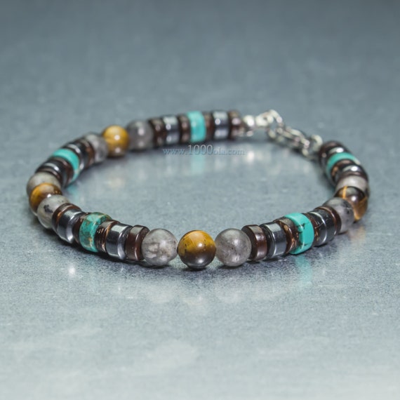 New BRACELET Men/Women Beads 6mm Natural Stones Tiger Eye Turquoise Larvikite Labradorite Hematite Coconut Wood Stainless Steel Clasp 1000ola