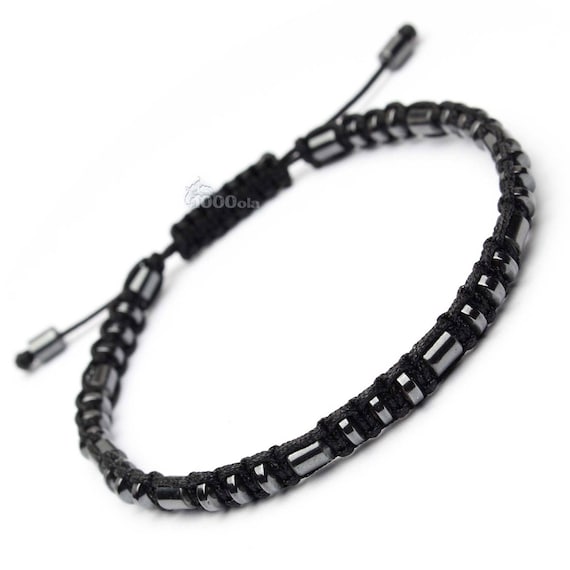 Elegant Bracelet STYLE Tibetan Mala Man Beads Ø 4mm Natural Stone Hematite Thread Black Handmade Nylon