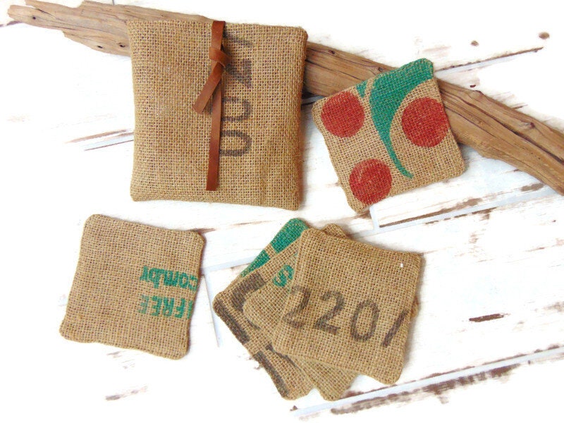 Sous Verres Industriels en Toile de Jute Café Recyclée, Dessous Ancienne Par Pleasant Home