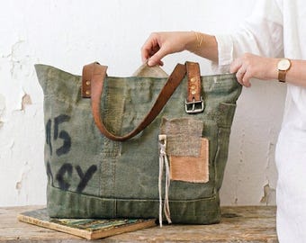 Will Leather Goods Canvas Rucksack Tote Bag USA Military Vintage Style Canvas & Leather Backpack – Will Leather Goods main image 3