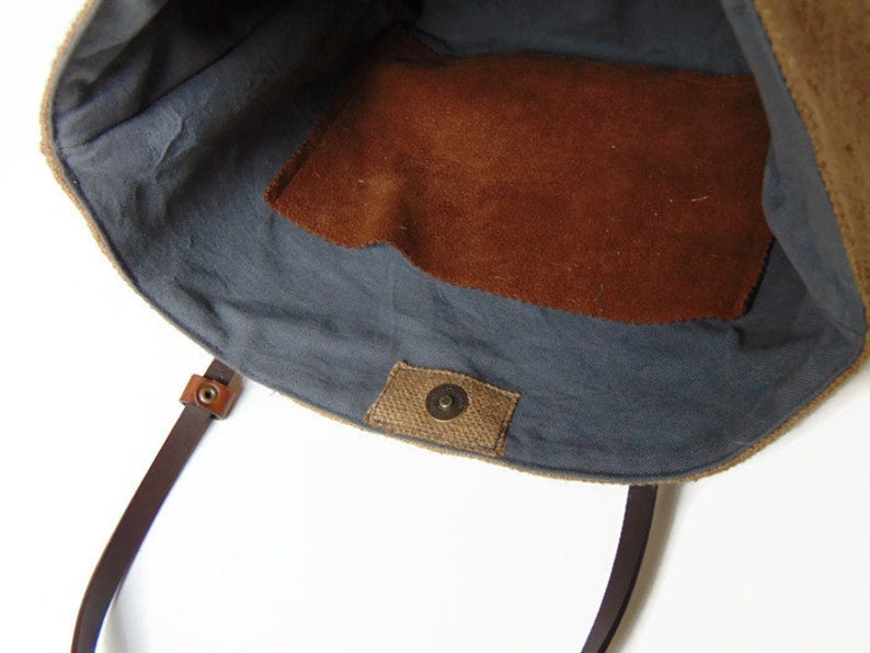 P Burlap and recycled military canvas tote bag vintage women cotton bag and jute H Storie by Pleasant Home