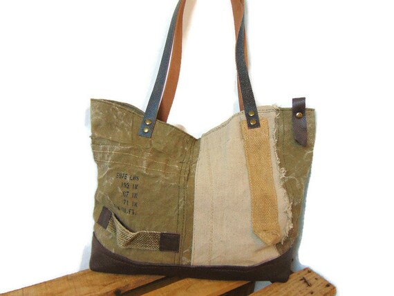 Bolso militar de lona y piel para mujer bolso de lona reciclada para mujer regalo de Navidad para mujer Etsy Espana