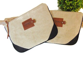 Women's pouch in old hemp, makeup pouch for women, beauty gift woman