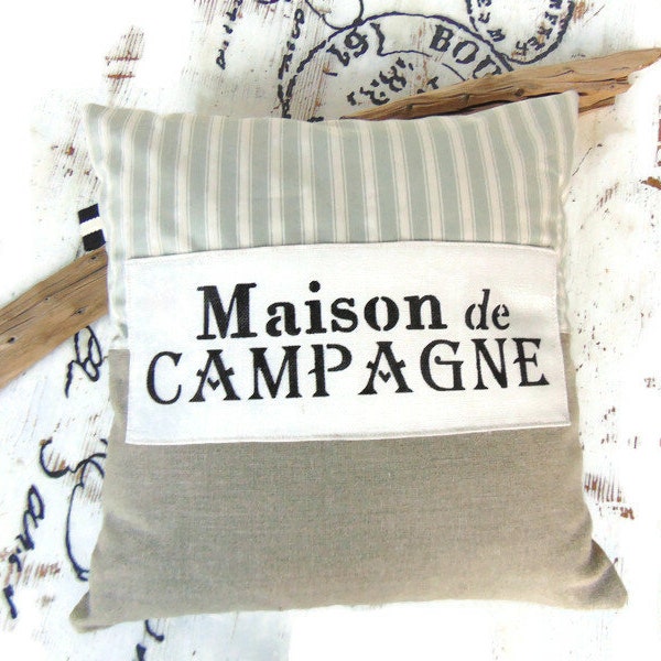 Coussin 40 x 40 de style campagne, coussin décoratif blanc, coussin campagne en coton et lin