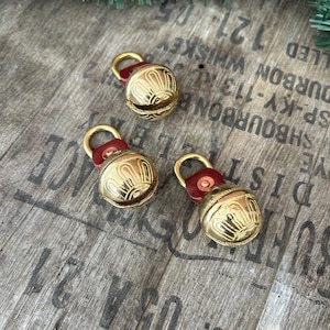 3 Brass Bells - Solid Brass Sleigh Bell Ornaments - Size #2