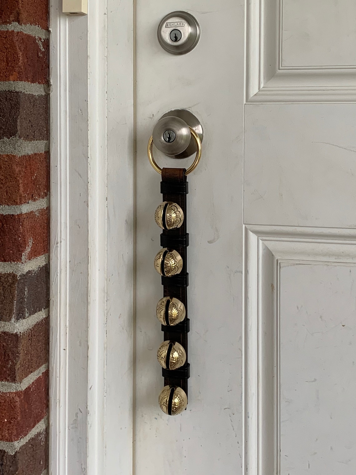 Brass Sleigh Bells Door Hanger Etsy