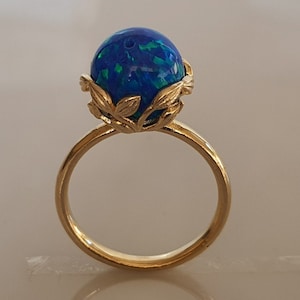 Blue Opal Sterling Silver Ring: Gold Plated Statement Ring