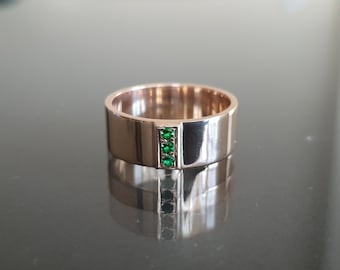 Smaragd Ring Männer, Smaragd Ring Gold, Hochzeit Band Mens, personalisierte Ring, graviert Ring, Geschenk für Männer, Geschenk für Papa