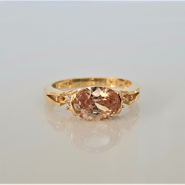 Champagner Topas Stein Schmuck Gold Ring, Verlobungsgravierte Geburtsstein Ringe für Frauen, Silber Versprechen Statement Ring