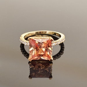 Orange Topaz Square-Cut Pavé Frame Ring – 14k Gold or Rose-Gold Vermeil on 925 Silver, November Birthstone, Custom Engraved Gift