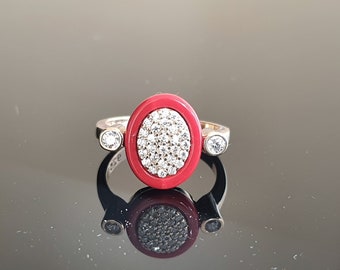 Zircon Ring Enamel, Enamel Ring Gold, Zircon Rings for Women, Engraved Ring, Personalized Ring