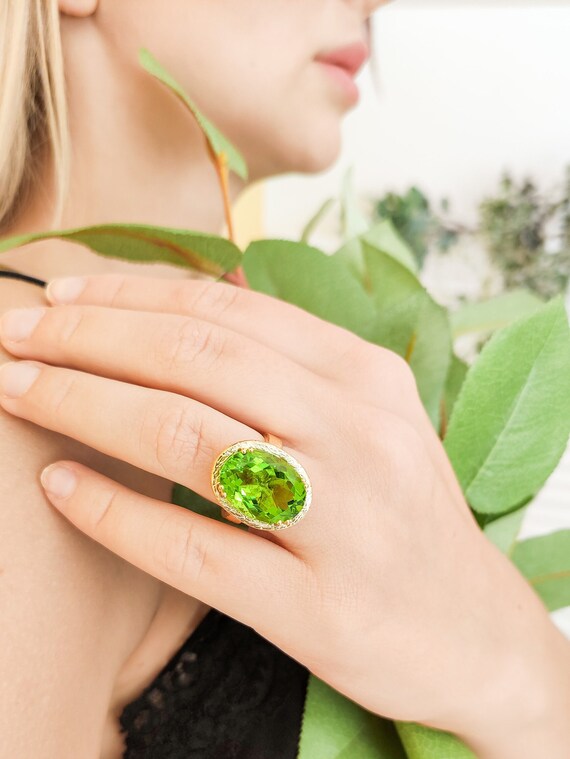 Peridot Stone Engagement Birthstone Gold Ring Silver Peridot