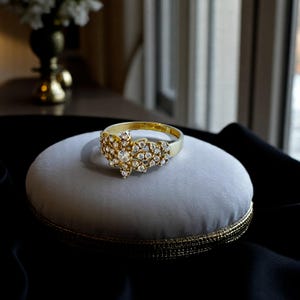 8K Solid Gold Flower Ring: Personalized CZ Marquise Cut Stone