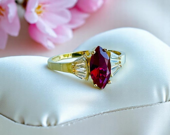 Featured listing image: Dainty Marquise Cut Ruby Gold Ring - Personalized Red Jewelry Gift for Her