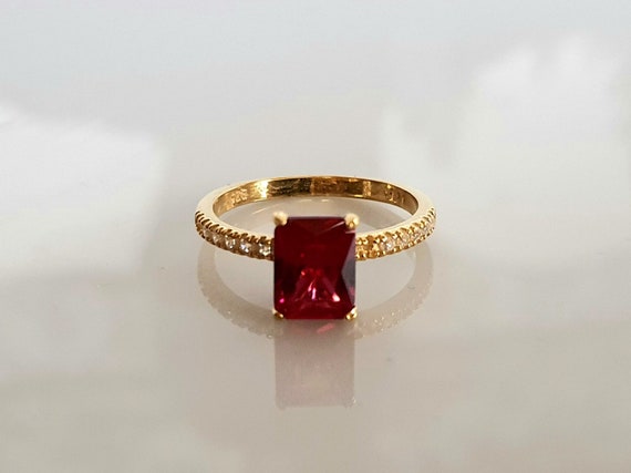 Ruby Jewelry Engagement Gold Ring Ruby Birthstone Statement