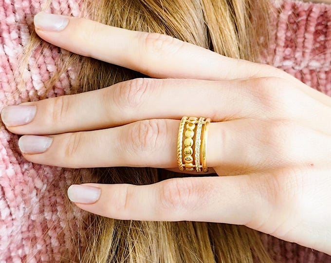 Featured listing image: Dainty Stackable Ring Set — 14K Gold Filled Minimalist Ring Stack — Birthday Gift for Girlfriend