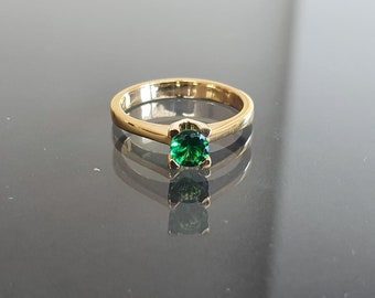 Emerald Engagement Jewelry Ring, Emerald Green Statement Gold Ring for Women, Birthstone Promise Custom Engraved Silver Ring