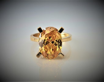 Large Citrine Statement Engraved Personalized Jewelry Gold Ring, Yellow Citrine Birthstone Engagement Ring for Women