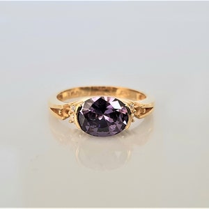 Amethyst Engagement Jewelry Gold Ring, Sterling Silver Amethyst Statement Birthstone Ring, Custom Engraved Promise Ring for women