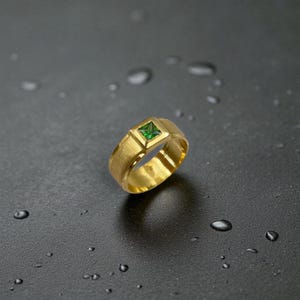 Emerald Zircon Gold Plated Sterling Silver Ring - Mens Wedding Band
