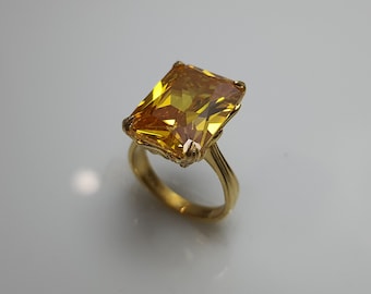 Bague Topaze Jaune, Bague Topaze citron, Bague cocktail, Bague de fiançailles, Bague promise, Bague gravée