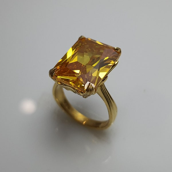 Yellow Topaz Ring, Lemon Topaz Ring, Cocktail Ring, Engagement Ring, Promise Ring, Engraved Ring