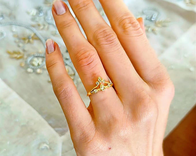 Featured listing image: Minimalist Dainty Ring – 14K Gold Filled Diamond Statement Rings – Bridesmaid Valentine Gift for Her