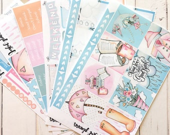 Regnerischer Tag Sticker Wochen-Kit: Frühlings-Sticker COSY RAIN für Erin Condren Life Planner Eclp Mambi Happy Planner